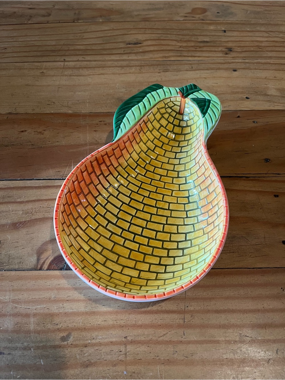 Vintage Clay Art Yellow Brick Pear Dish